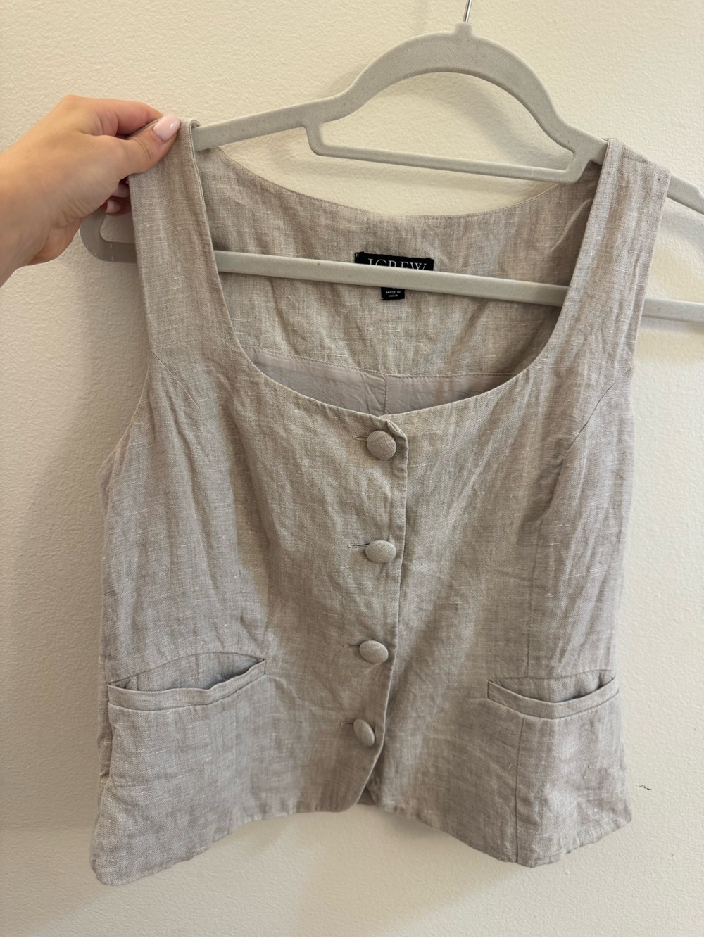 J. Crew Neutral Linen Button-Front Sleeveless Top
